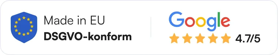 Made in EU, DSGVO-konform · Google Bewertung 4,2 von 5