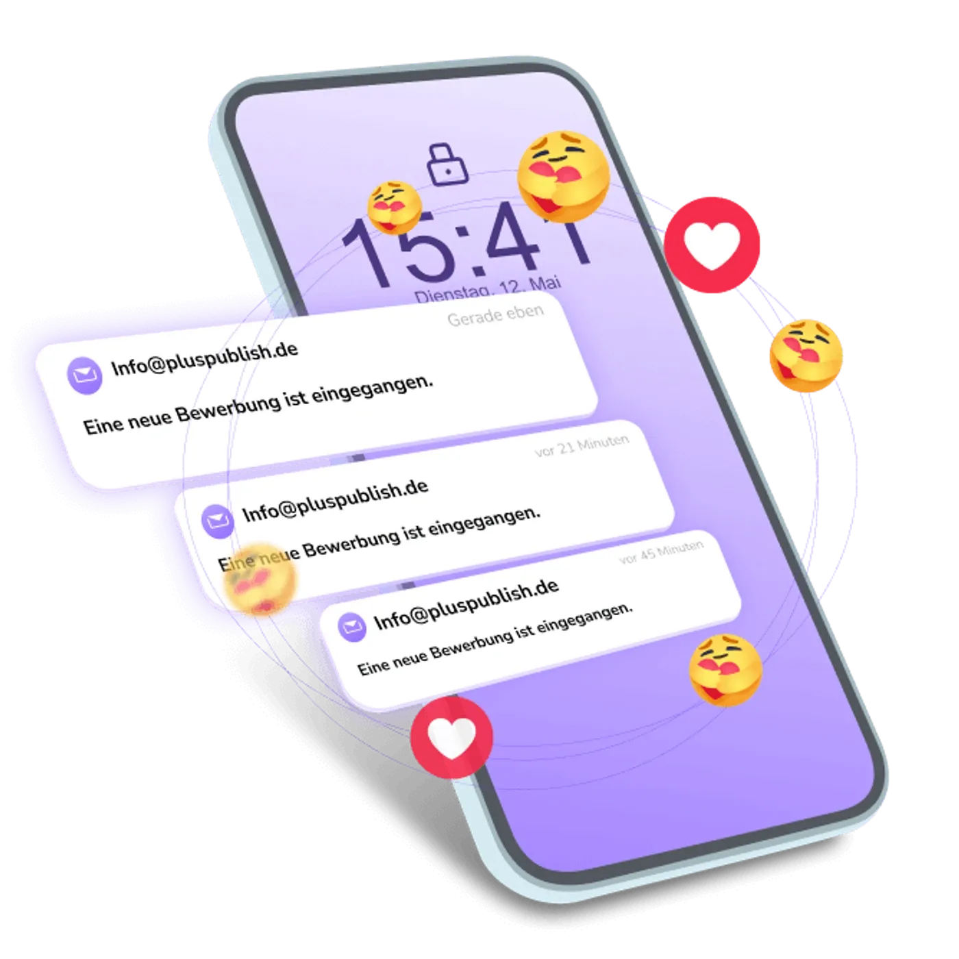 Smartphone zeigt eingehende Bewerbungsbenachrichtigungen per Social Recruiting