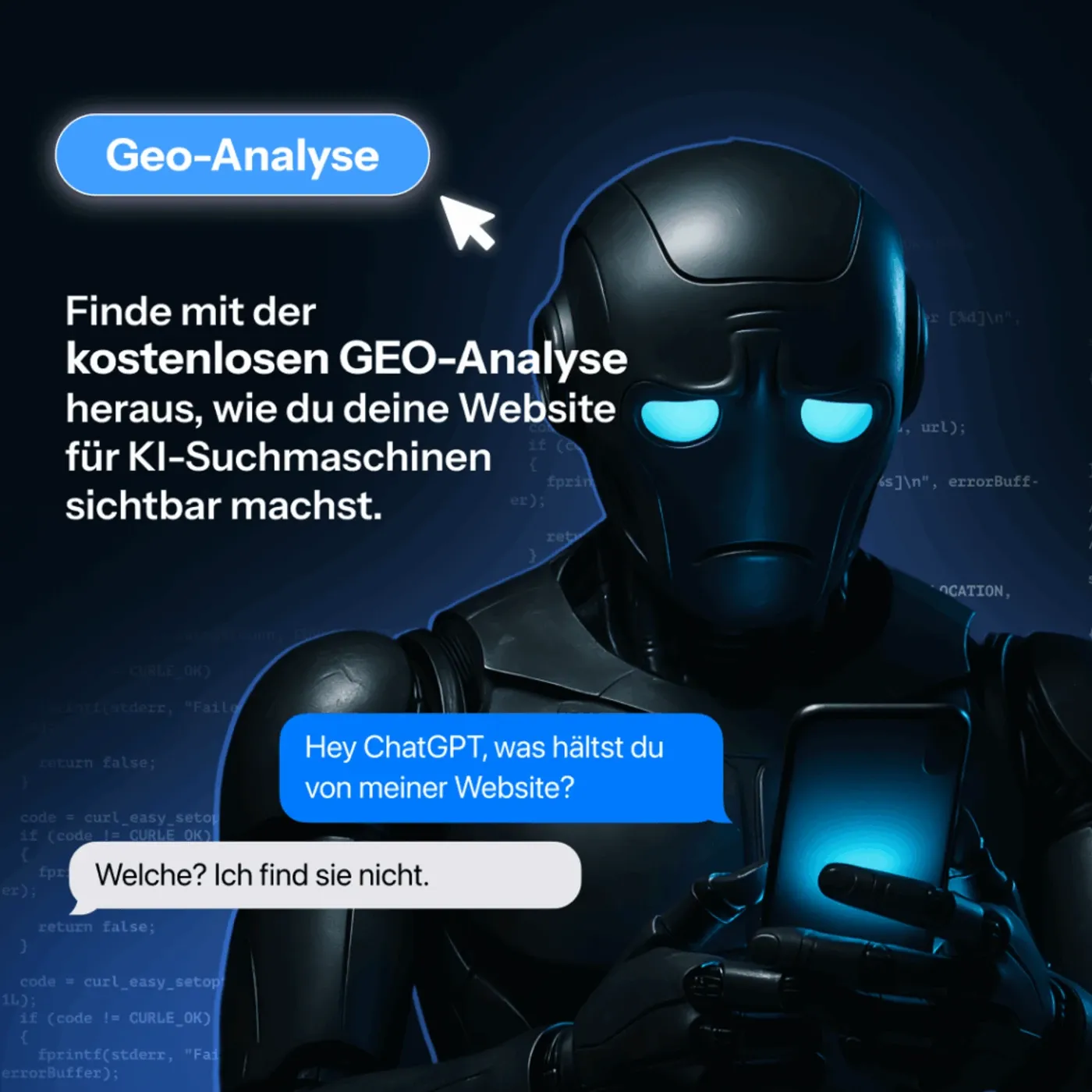 Social-Media-Beitrag zur kostenlosen GEO-Analyse für Sichtbarkeit in KI-Suchmaschinen wie ChatGPT